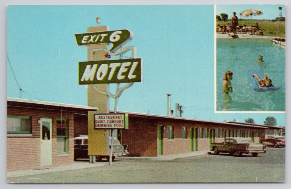 Vintage EXIT 6 MOTEL Fremont Ohio Postcard - 1950s Chrome Era Roadside