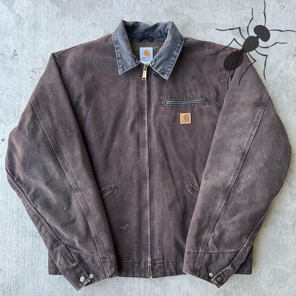 Vintage Y2K dark brown faded Carhartt Detroit work wear jacket