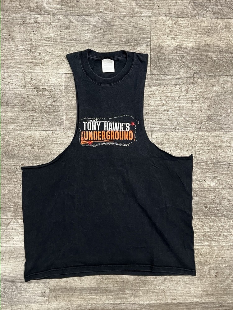 2003 Vintage Tony Hawk’s Underground Game Promo Tee Shirt Chopped Sleeve L Black