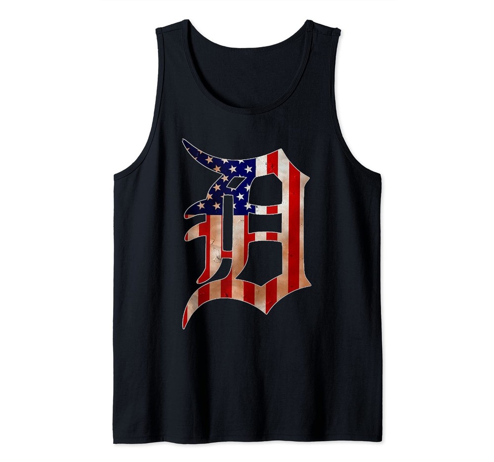 Detroit City American Flag Old English D T-Shirt Tank Top XL