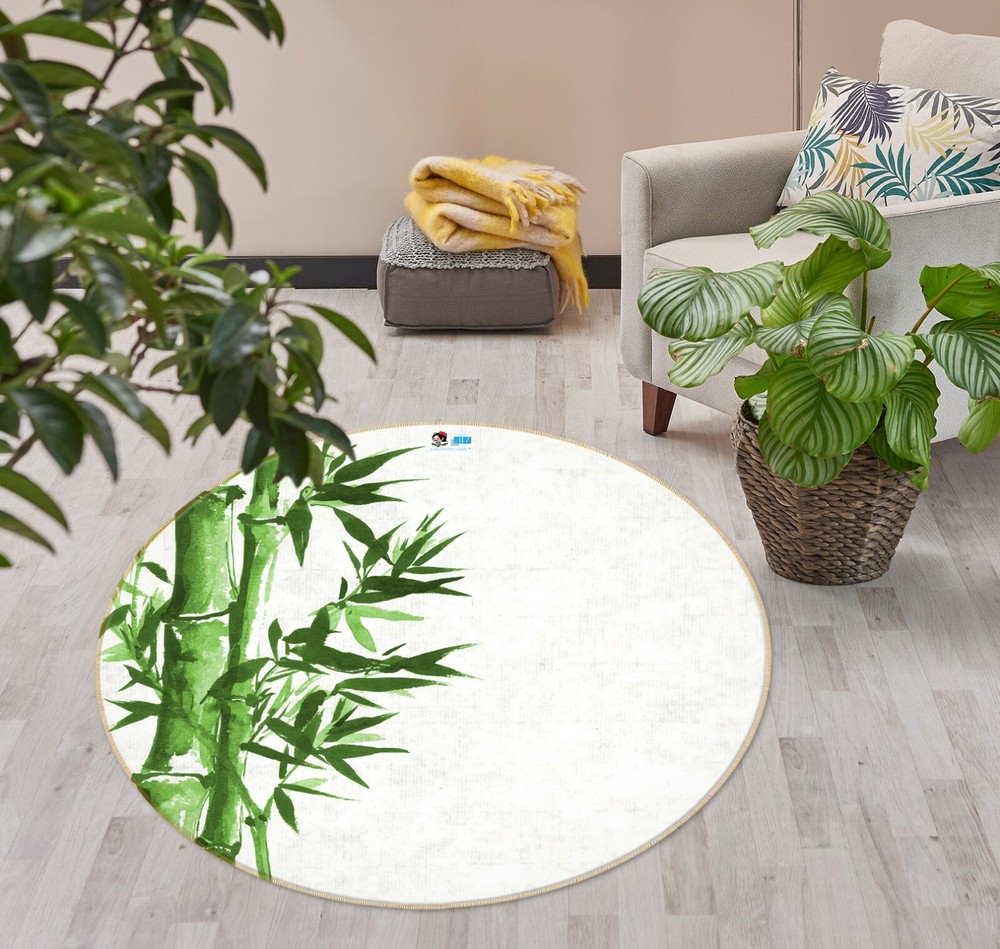 3D Watercolor Green Bamboo NAO10165 Game Rug Mat Elegant Photo Carpet Mat Fay