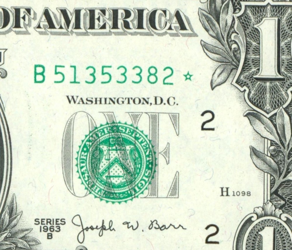 ** STAR ** $1 1963 (CHOICE CU) (JOSEPH BARR) Federal Reserve (1st of 3 consec)