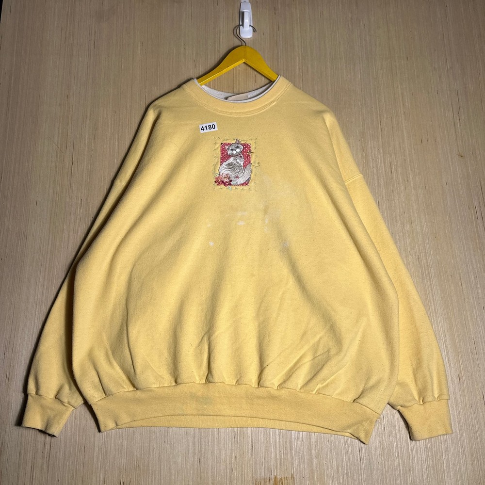 Vintage Top Stitch Pullover Sweatshirt Women's 2X Yellow Morning Sun Embroidered