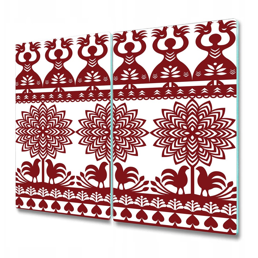 Glass Chopping Board Utensil Board Kurpie Papercut red and white photo 2x30x52
