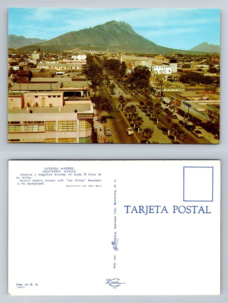 Monterrey NL-Nuevo Leon Avenida Madero Las Mitras Mountain View Vintage Postcard