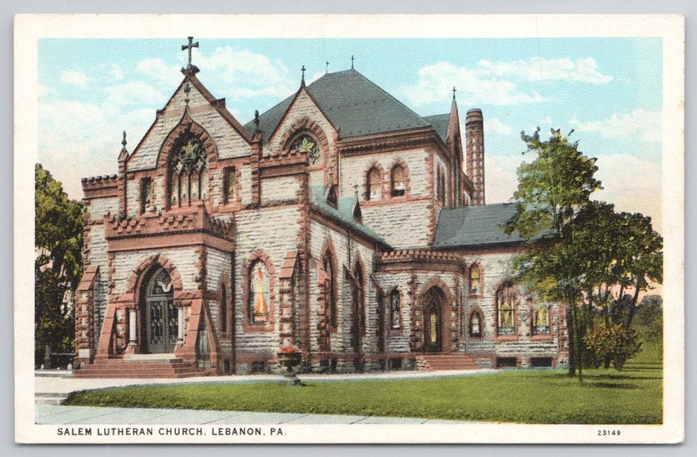 Salem Lutheran Church Lebanon PA Postcard - C.T. American Art Linen Era