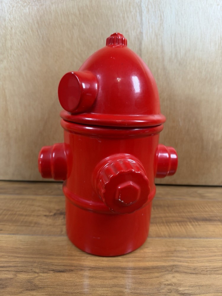 VTG 80s Red Ceramic Fire Hydrant Cookie Jar Dog Treat Holder Container Retro
