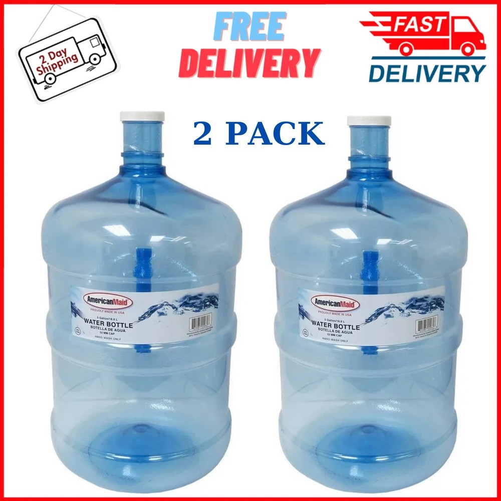 Large Reusable 5 Gallon Water Bottle Jug Container BPA Free Home Office (2 Pack)