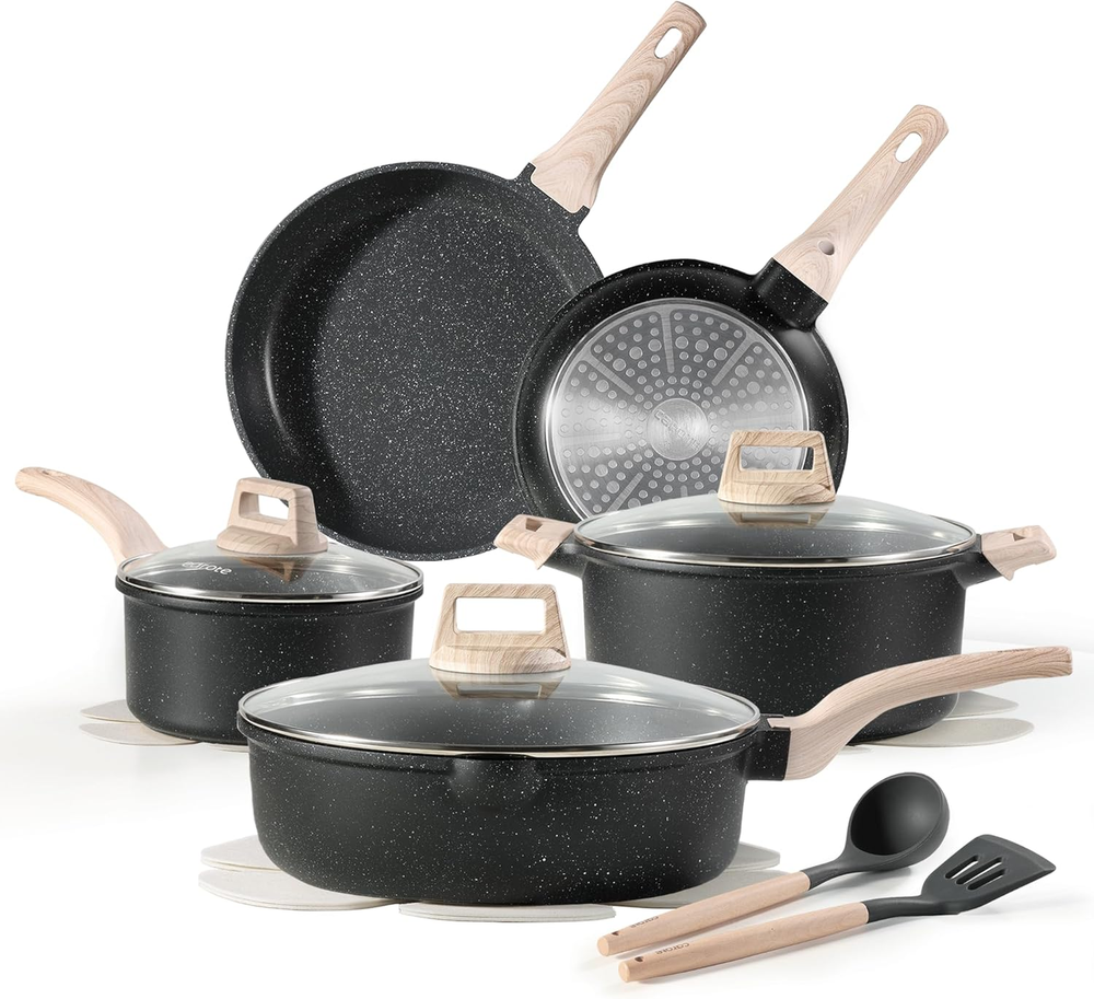 14Pcs Non Stick Pots and Pans Set Induction Granite Cookware Essentials
