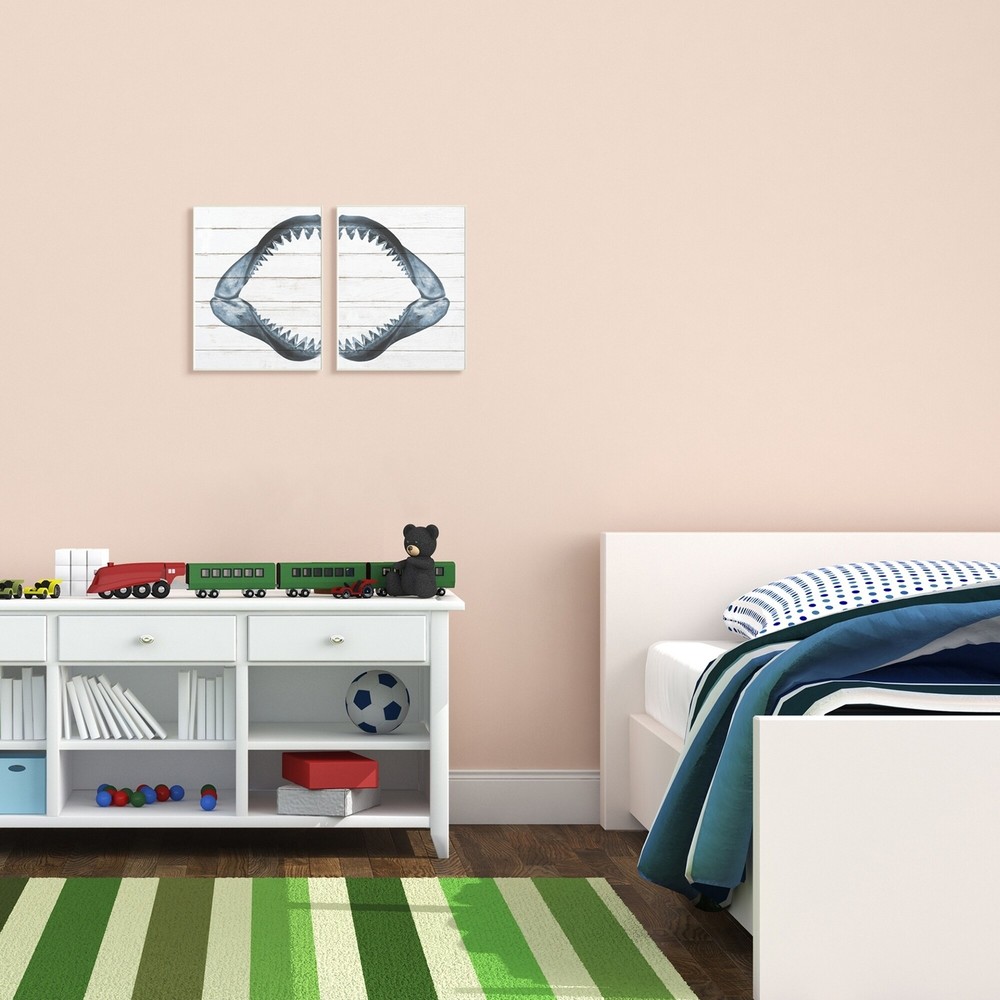 Stupell Kids Shark Teeth Ocean Animal Textured Wood Design 2  10 x 15