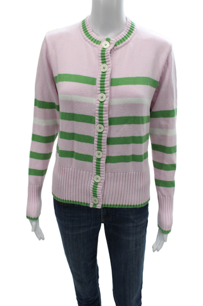 Addison Bay Unisex Striped Cotton Blend Cardigan Long Sleeve Pink Size XSFree Shipping in US $100+ Orders | $6.95 Orders Below