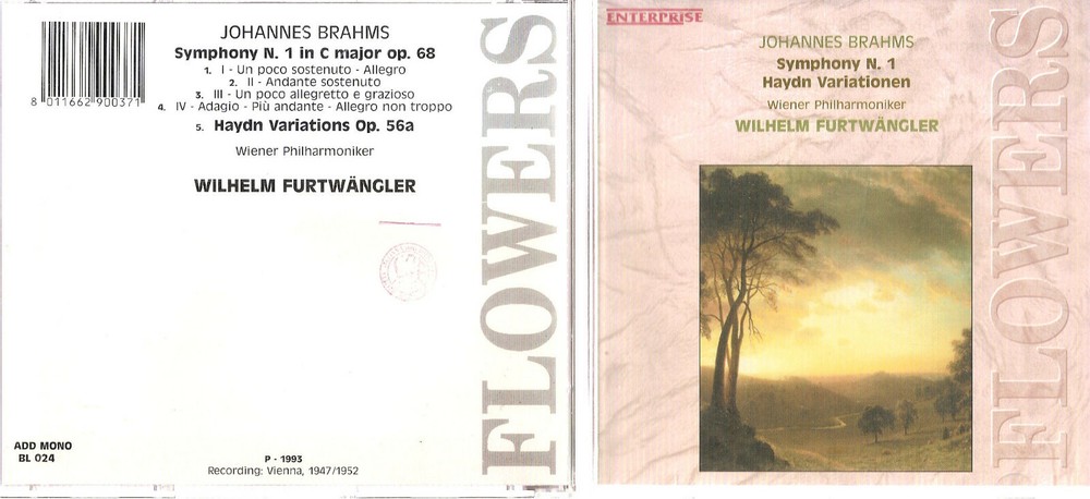 Wilhelm Furtwangler: Brahms Sym No. 1 Haydn Variation CD  #1220KL