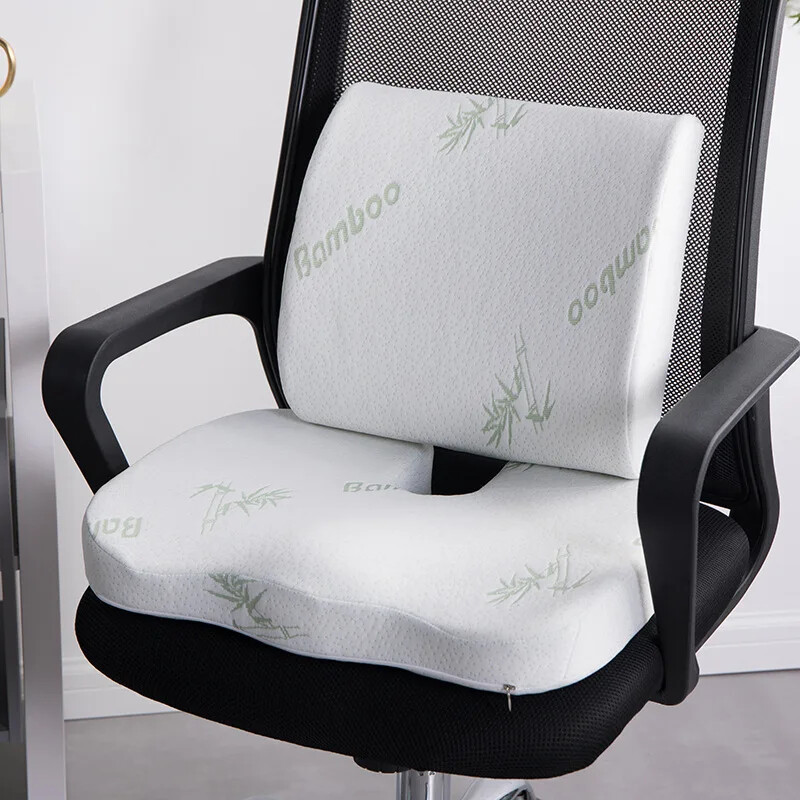 2 In 1 Bamboo Fiber Memory Foam Seat Cushion Back Cushion Rebound Waist Support