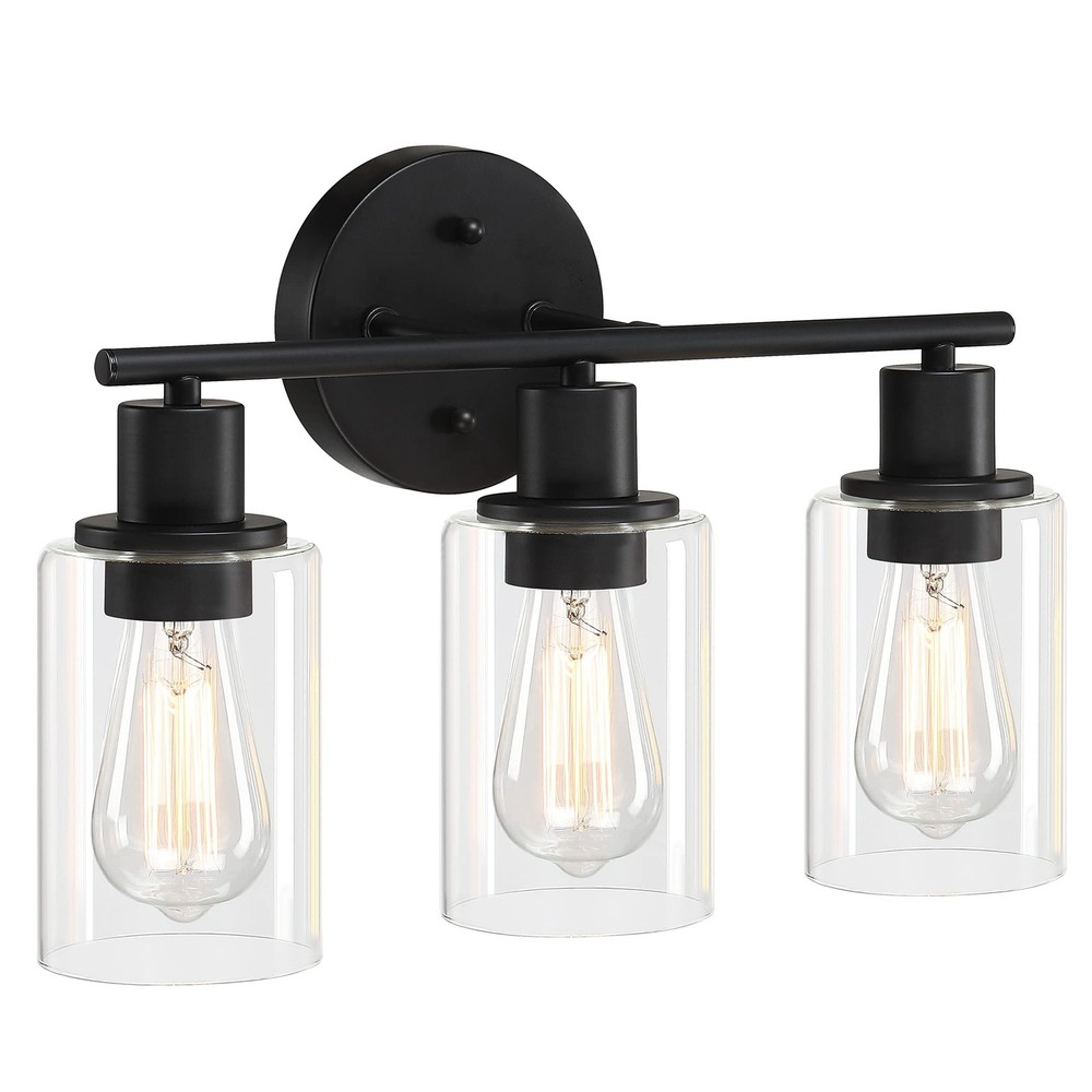 Pia Ricco Bathroom Vanity Light Fixtures, 3-Light Black Vanity Lights with Cl...