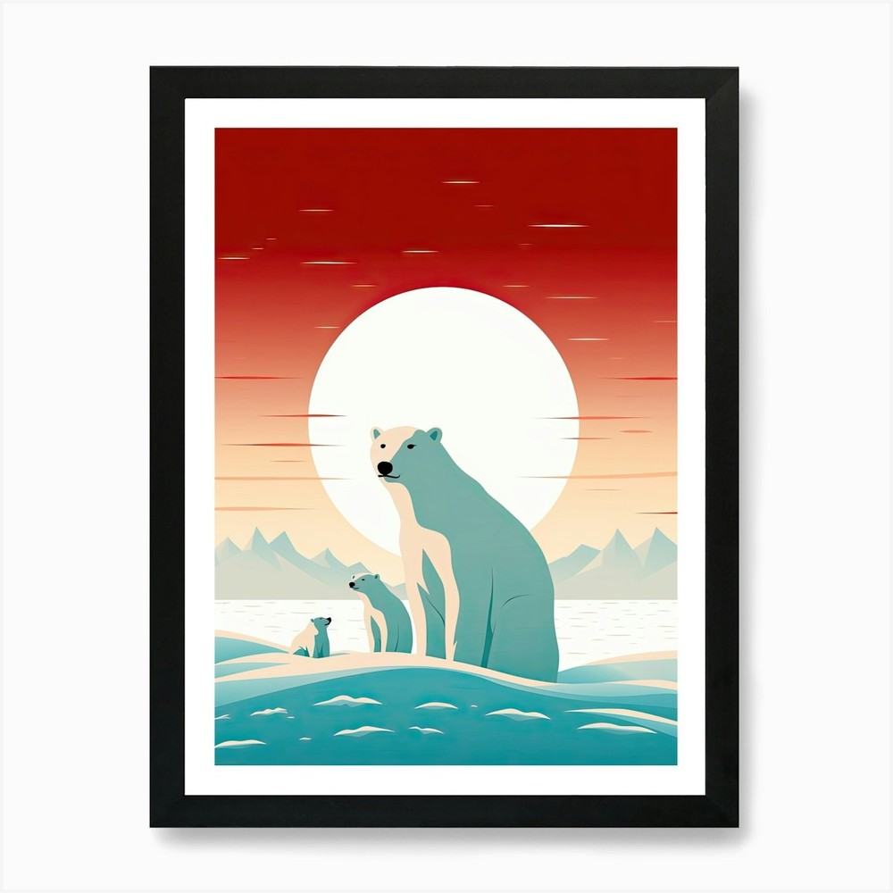 Glacial Love Story; Polar Bear Fami Framed Wall Art Poster Canvas Print Picture