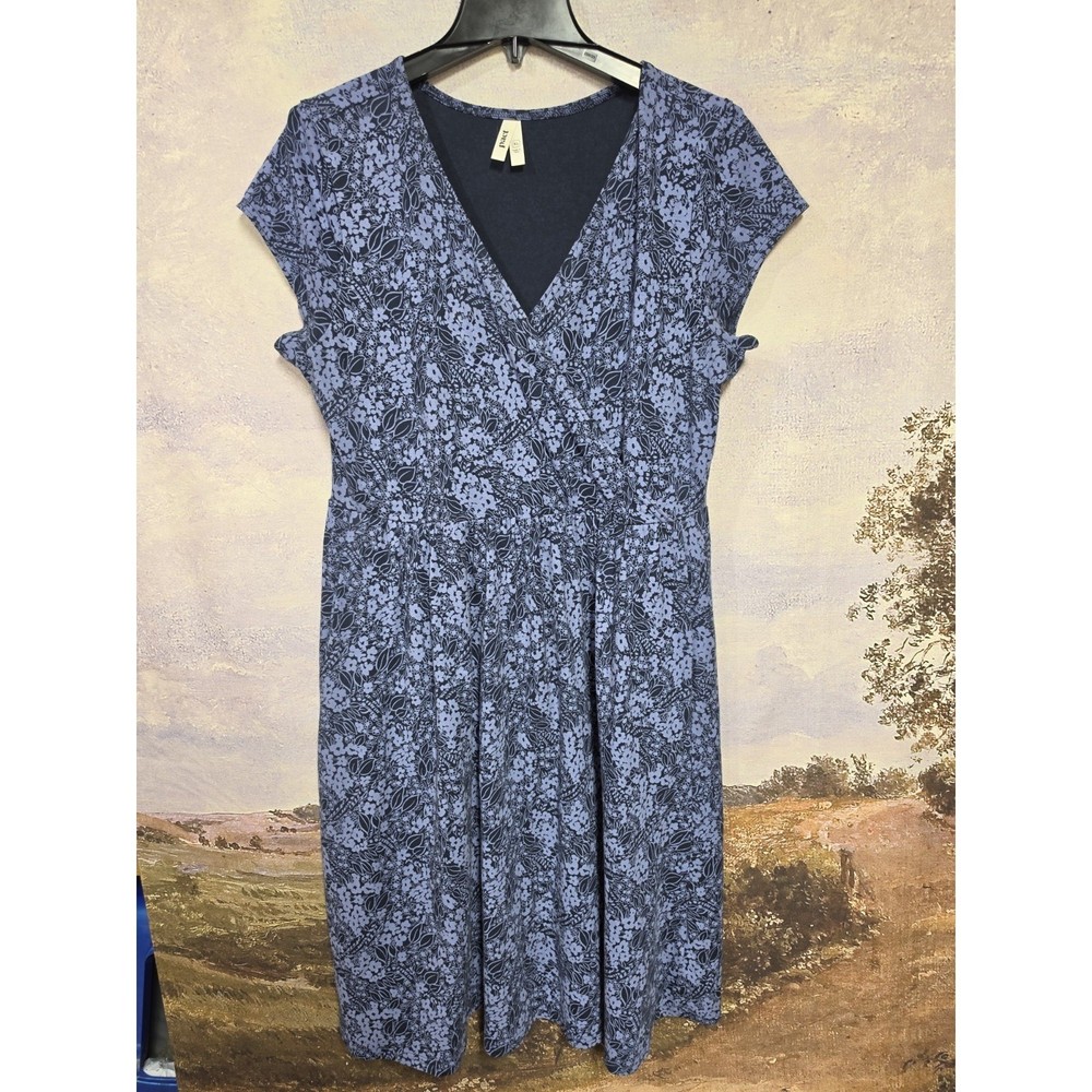 Pact Organic Cotton Fit & Flare Crossover Dress Floral Blue Medium XL