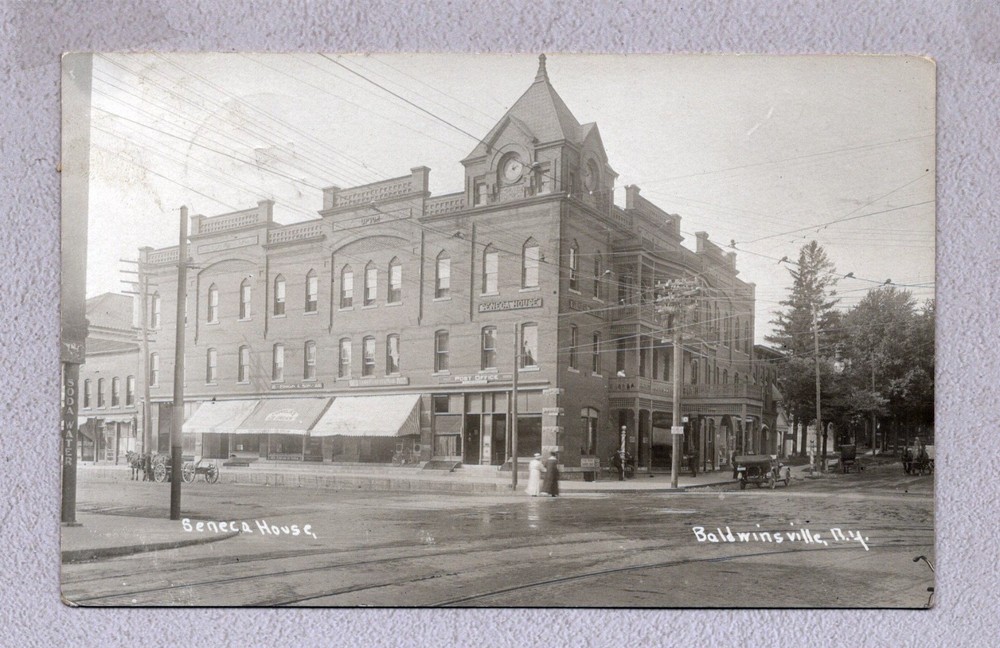 1922 BALDWINSVILLE NY Seneca House, RPPC Real Photo Postcard, Street Scene