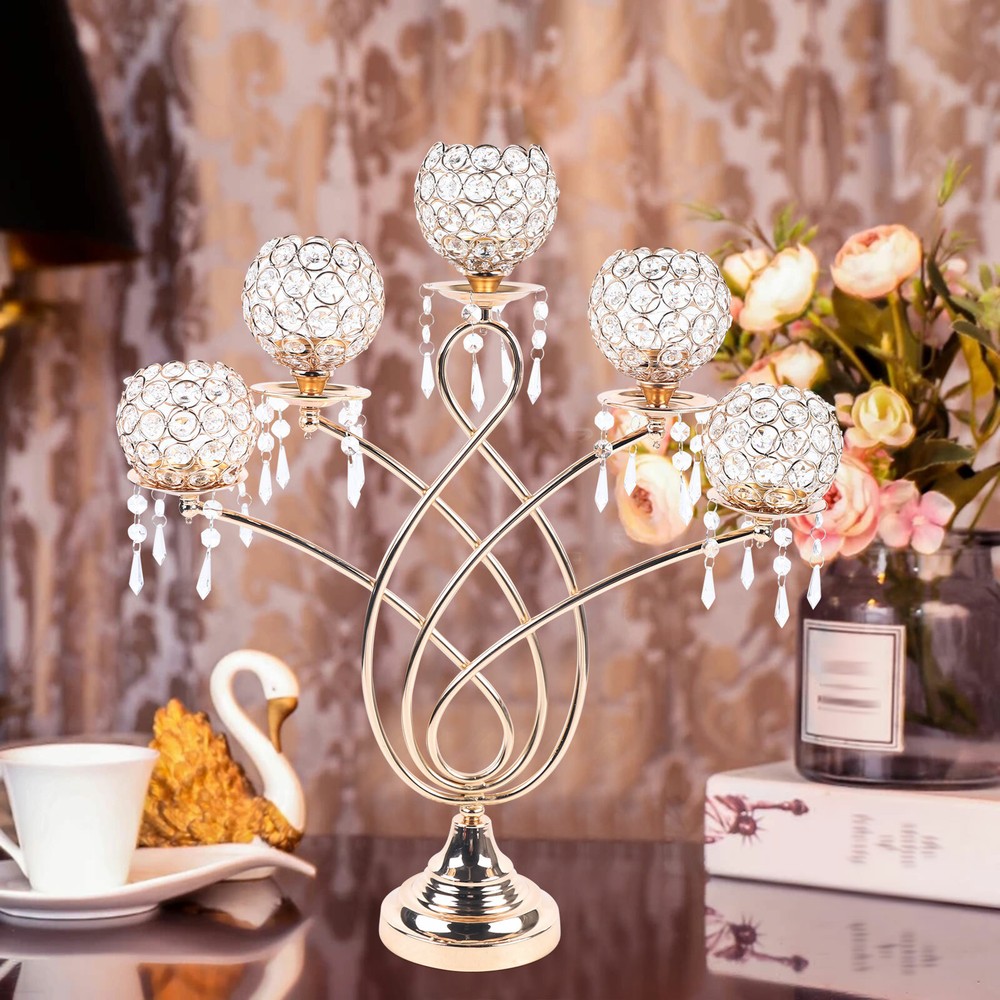 5 Arms Crystal Candlestick Arms Candle Holder Tealight Holder Living Room Decor