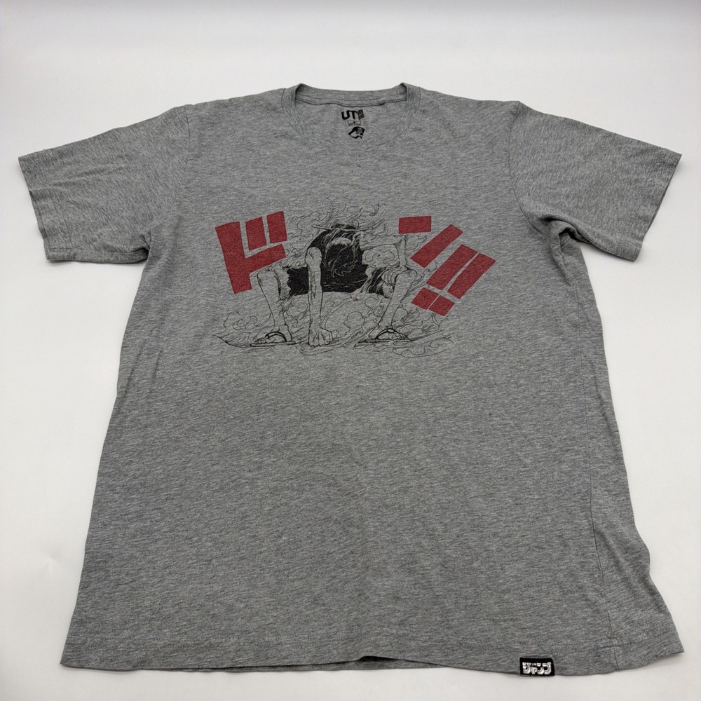 Uniqlo T-shirt Men M Gray Graphic Print Logo 100% Cotton.#45374