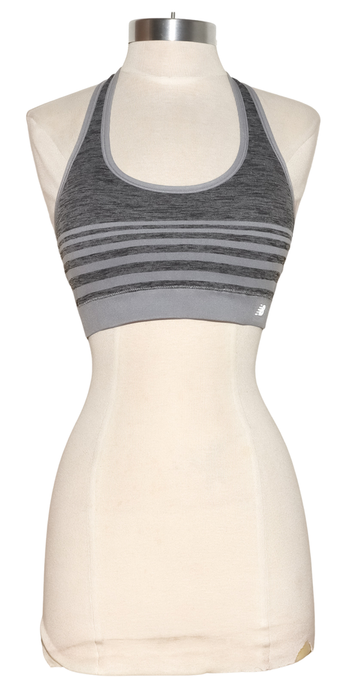 New Balance Gray and Charcoal Striped Sports Bra Size Medium
