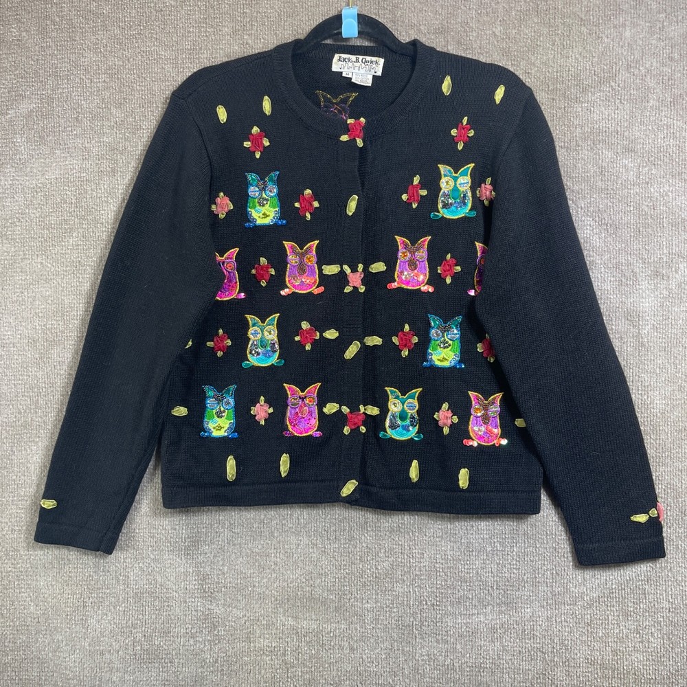 Suéter Jack B Quick Mujer Cárdigan Mediano Búho Lentejuelas Cuentas Retro Abuela Joya-image