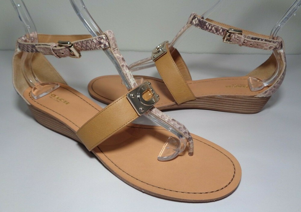Coach Size 9.5 M INES Snake Print Leather Wedge Heel Sandals New Women's Shoes
