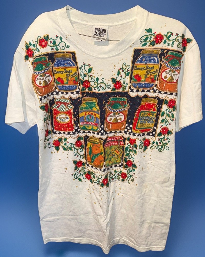 Women’s Vintage 1990s Fun Art T-Shirt Jars Canning Granny Core Petite One Size