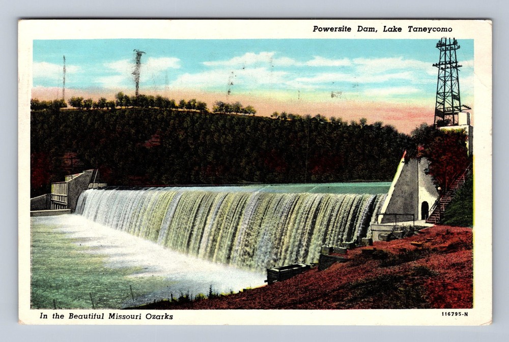 Lake Taneycomo MO-Missouri Powersite Dam Vintage c1952 Postcard