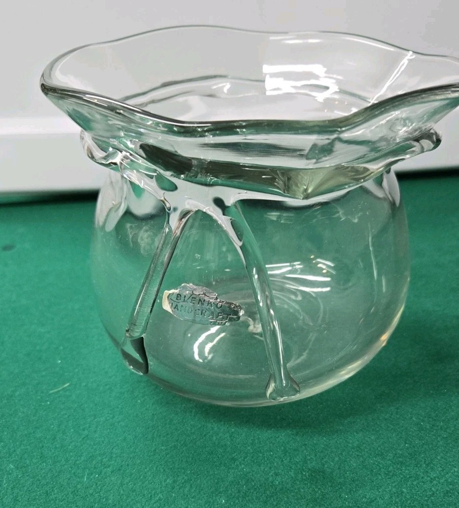 Blenko Hand Tied Clear Glass Sack Pouch Vase Vintage Handmade Handblown 1978