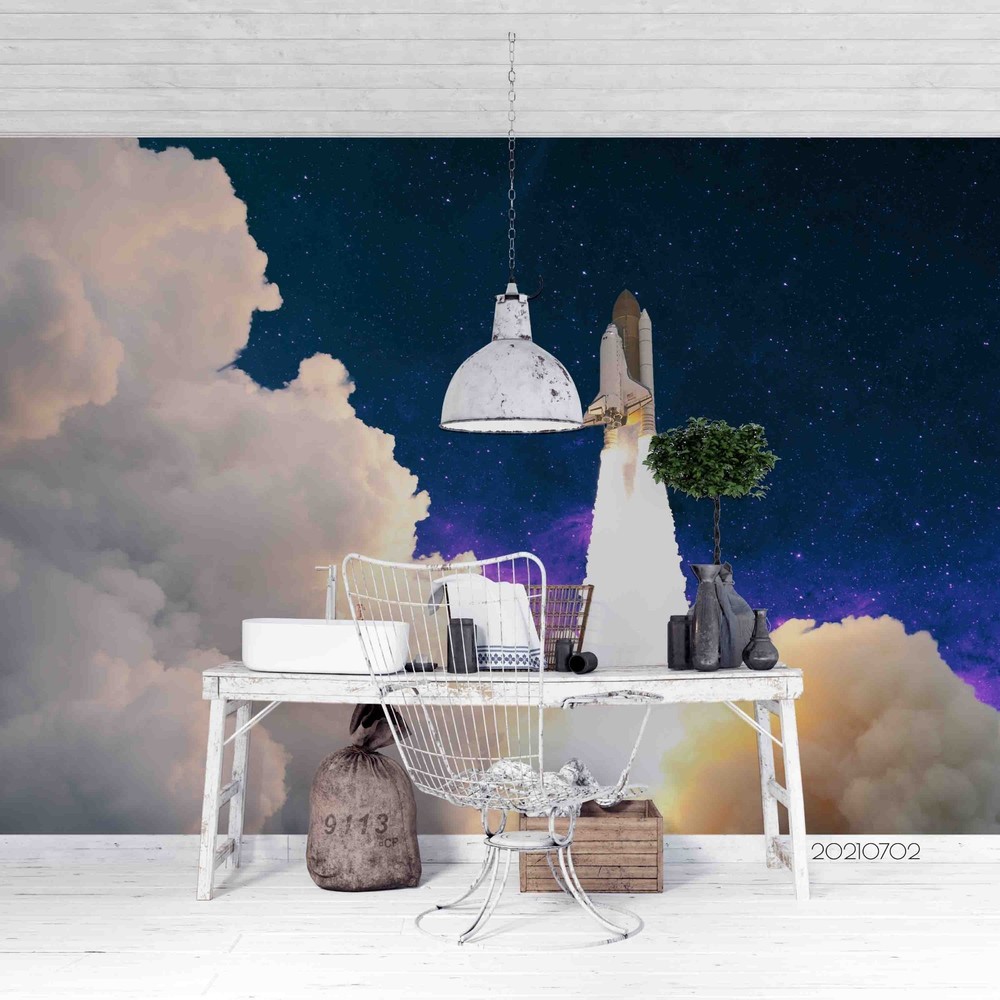 3D Space Rocket Wall Murals Wallpaper Murals Wall Sticker