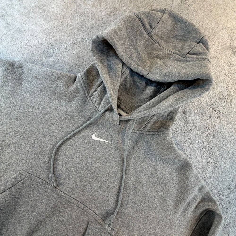 Nike Cropped Hoodie Womens Small Gray Fleece Pullover Swoosh Logo