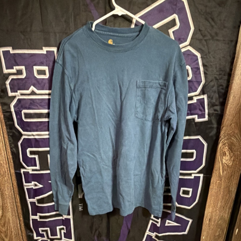 Carhartt Blue Men's S Solid Original Fit Long Sleeve Crew Neck Pocket T-Shirt
