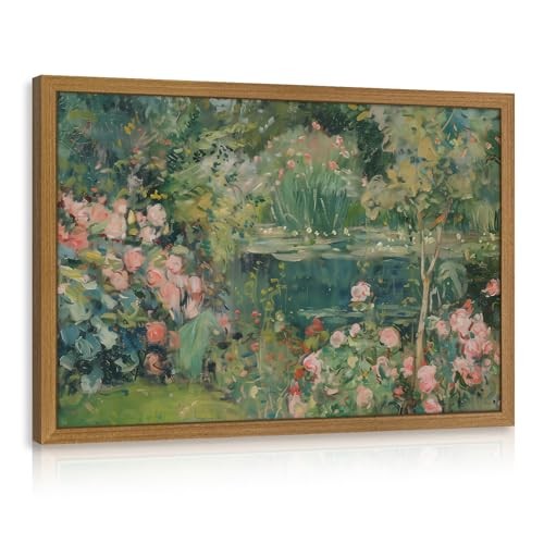 CAZLOUC Vintage Floral Wall Art, Rose Garden Pond 16