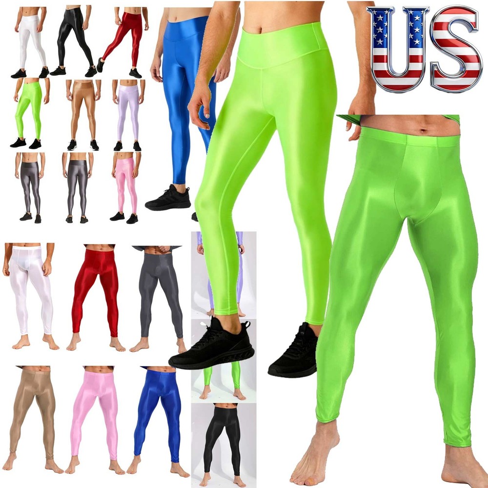 Men's Shiny Workout Compression Tights Yoga Pants Gym Sports Training Trousers