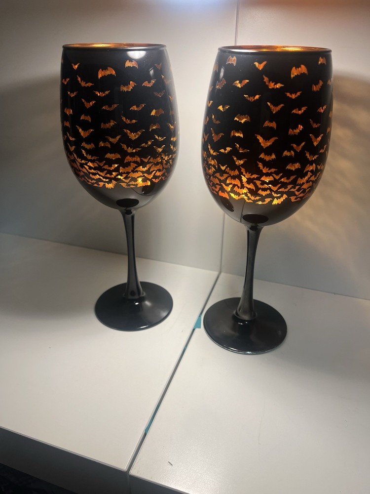 Halloween Wine Glass With Bats Set Of 2