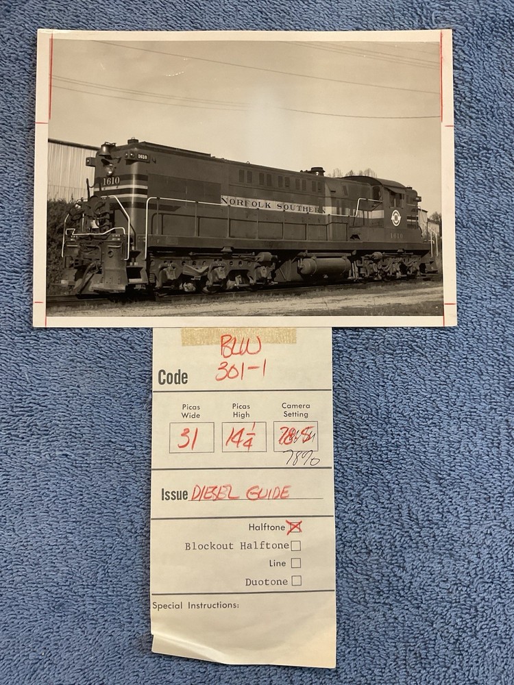 Vintage Norfolk Southern Railroad Black & White 5x7 Engine 1610 Photograph