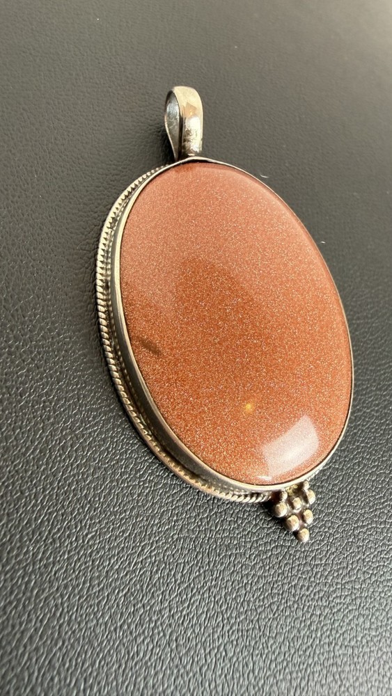 Vintage Goldstone Sterling Silver Oval Cabochon Pendant | 925 Tested