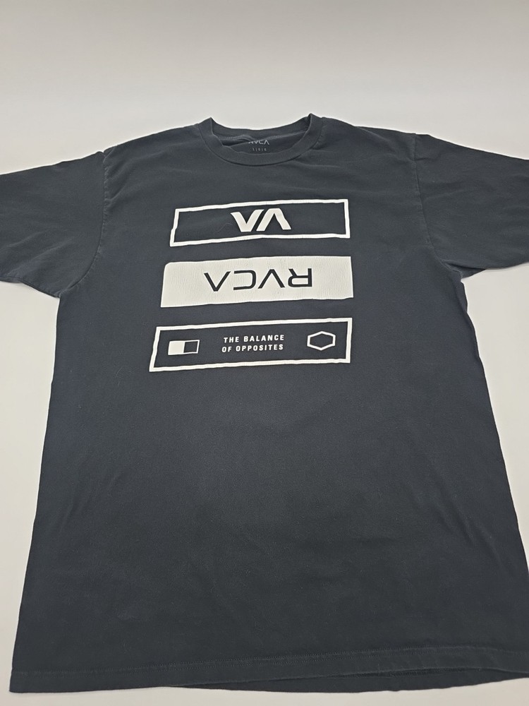 RVCA T-Shirt Men Large Black Graphic Cotton Tee.#46315