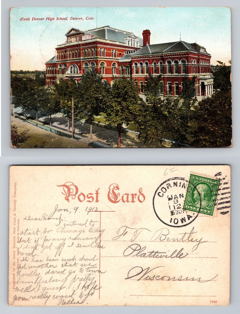 Denver, CO-Colorado, East Denver High School Red Brick Building Vintage Postcard