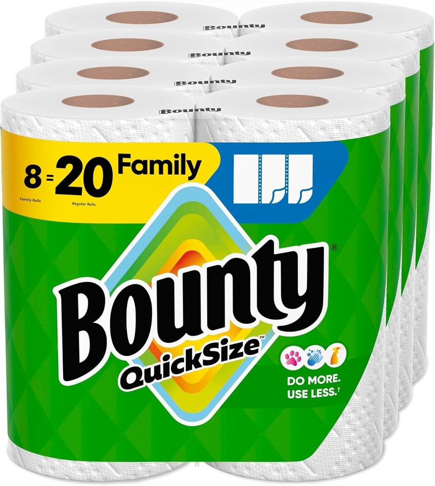 Bounty Quick-Size Paper Towels, White, 8 Family Rolls = 20 Regular Rolls
