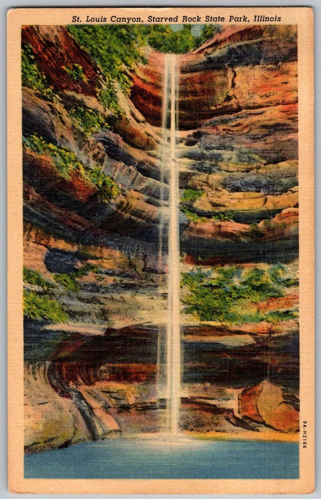 Vtg Linen Postcard Canyon Starved Rock State Park, Illinois 1950s