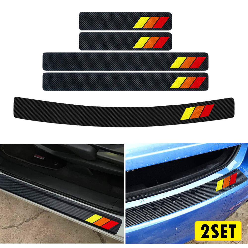 2SET 5X Accessories Carbon Glossy 4D Fiber Vinyl Scuff Car Plate Door Sill Stick