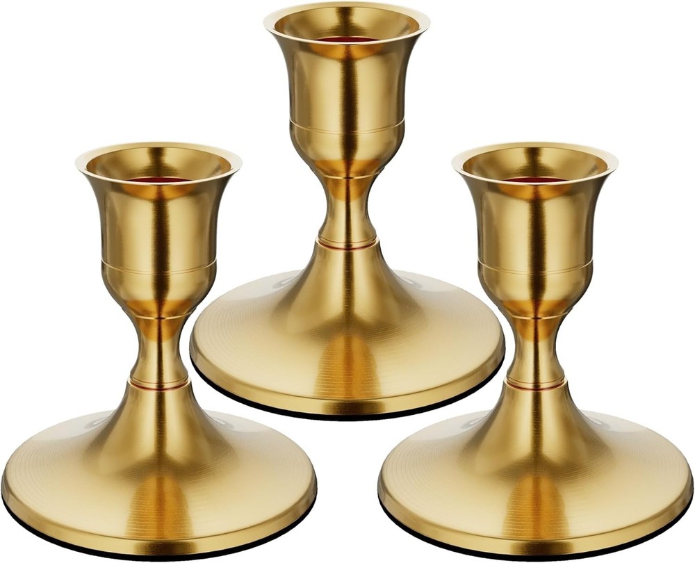 Brass Gold Taper Candle Holders Set of 3, Vintage Metal Candlestick Holders f...