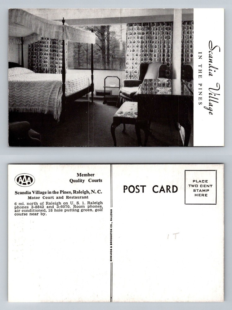 Raleigh, NC-North Carolina Scandia Village Motor Court in Pines Vintage Postcard