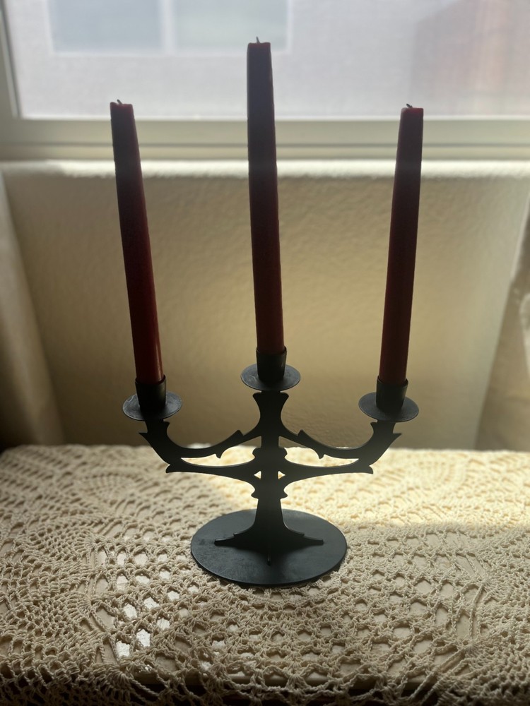 PartyLite Black Metal 3 Arm Candelabra Candle Holder Gothic Style Vintage