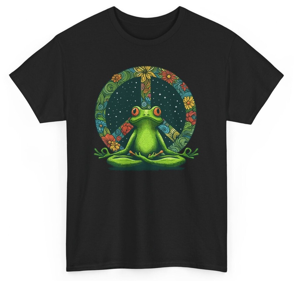 Meditation Yoga Frog Funny T-shirt - Peace Sign Hippie Graphic Tee