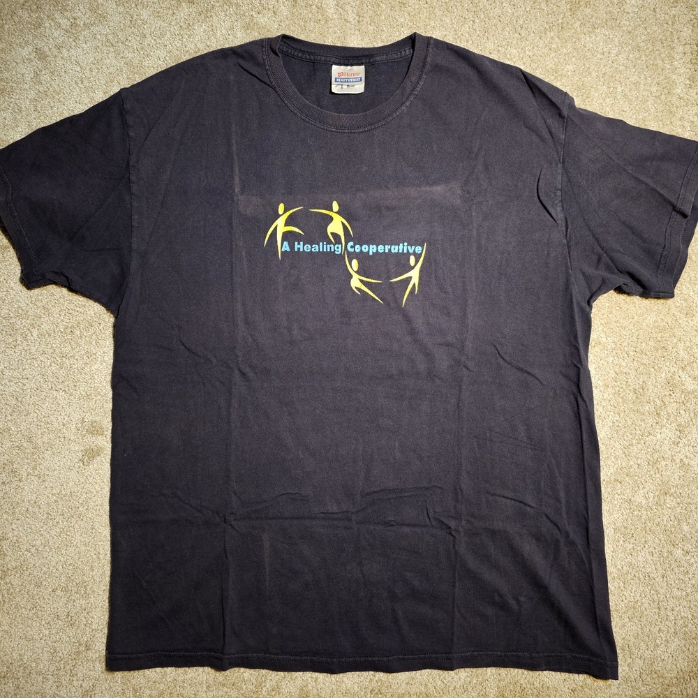 Vtg Y2k Albet Camus Healing Cooperative Mens XL Blue T-Shirt Faded Skate Charity