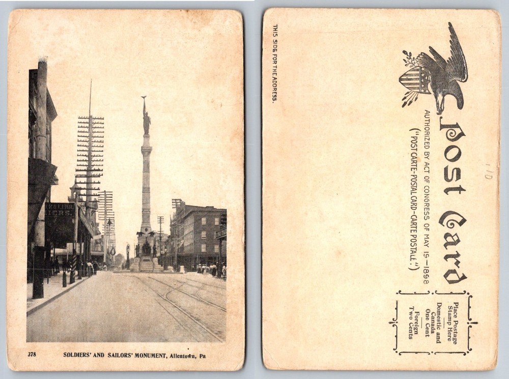 Allentown PA Soldiers & Sailors Monument Street View RPPC Postcard c.1900s
