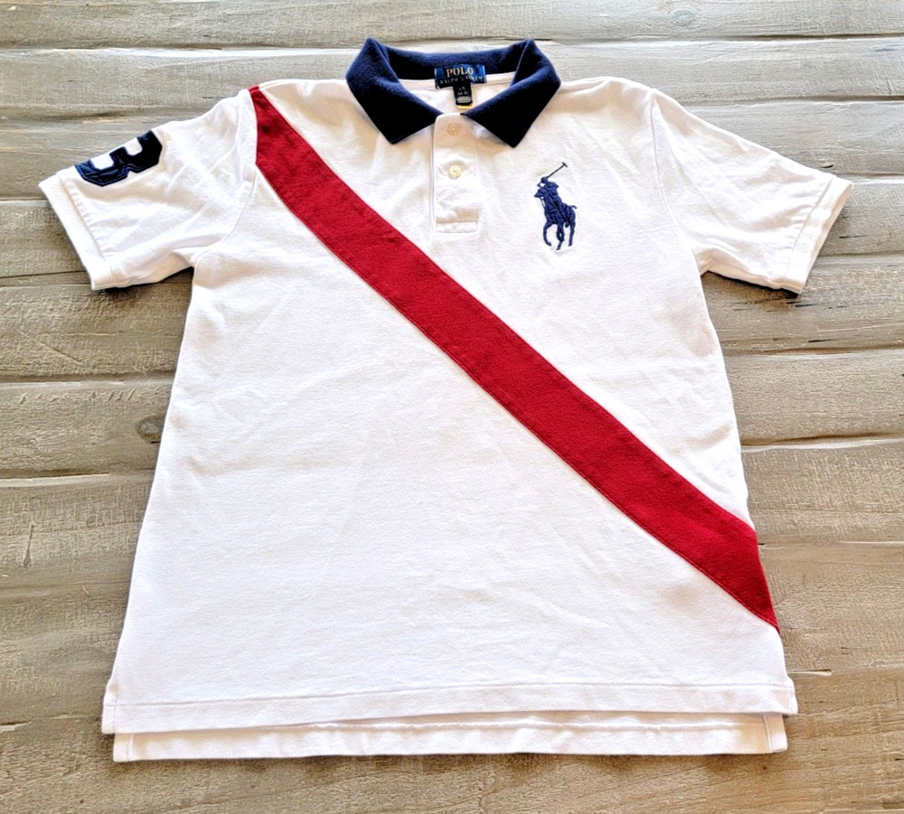 Polo Ralph Lauren Boys Pony Banner #3 L/G 14/16 White Short Sleeve Collar Shirt