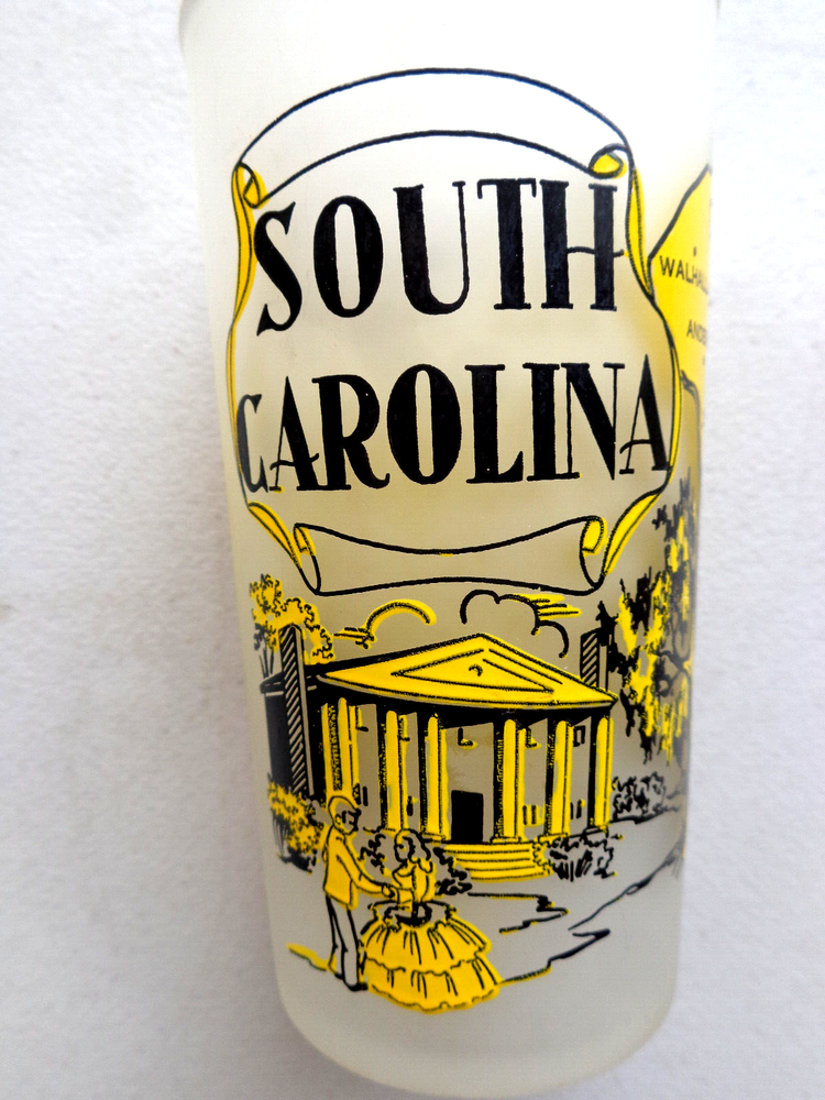 Vintage Hazel Atlas Drinking Glass Souvenir Historical Sites Map south carolina
